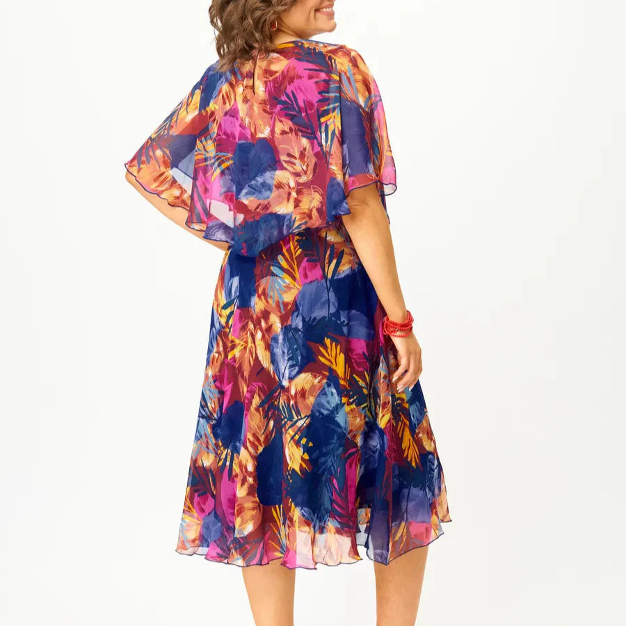 Catarina | Vestido midi con Estampado Floral y Mangas en Capas