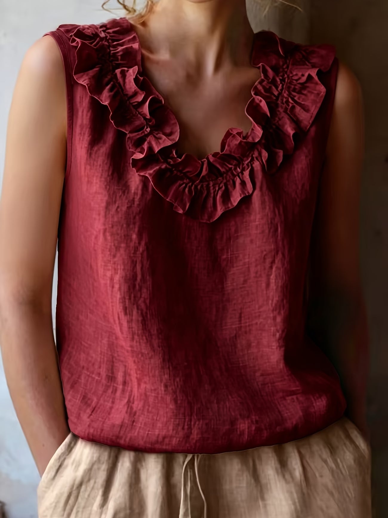 Safiya | Blusa Sin Mangas Con Cuello De Volantes Y Textura