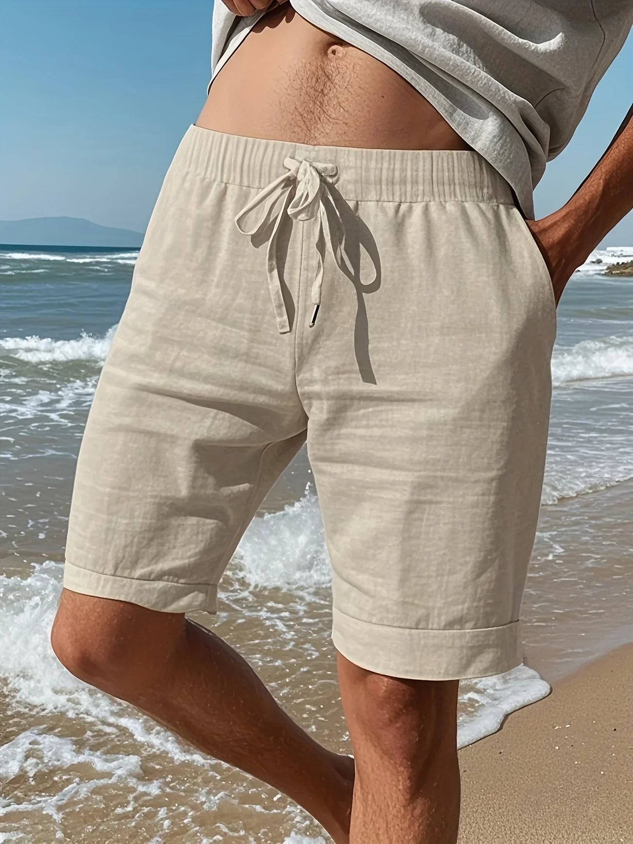 Callan | Pantalones Cortos Informales De Hombre Con Cordón, Hasta La Rodilla