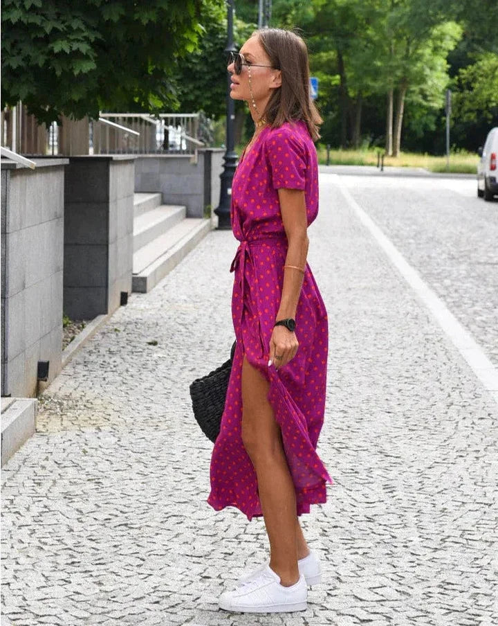 Theresita | Vestido midi de Manga Corta con Estampado Floral