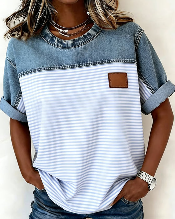 Tessie | Blusa de rayas con panel vaquero