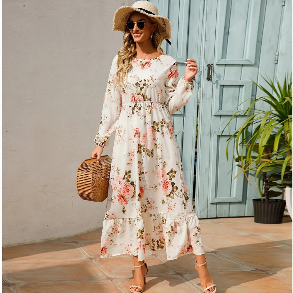 Trisha | Vestido Maxi Floral de Manga Larga