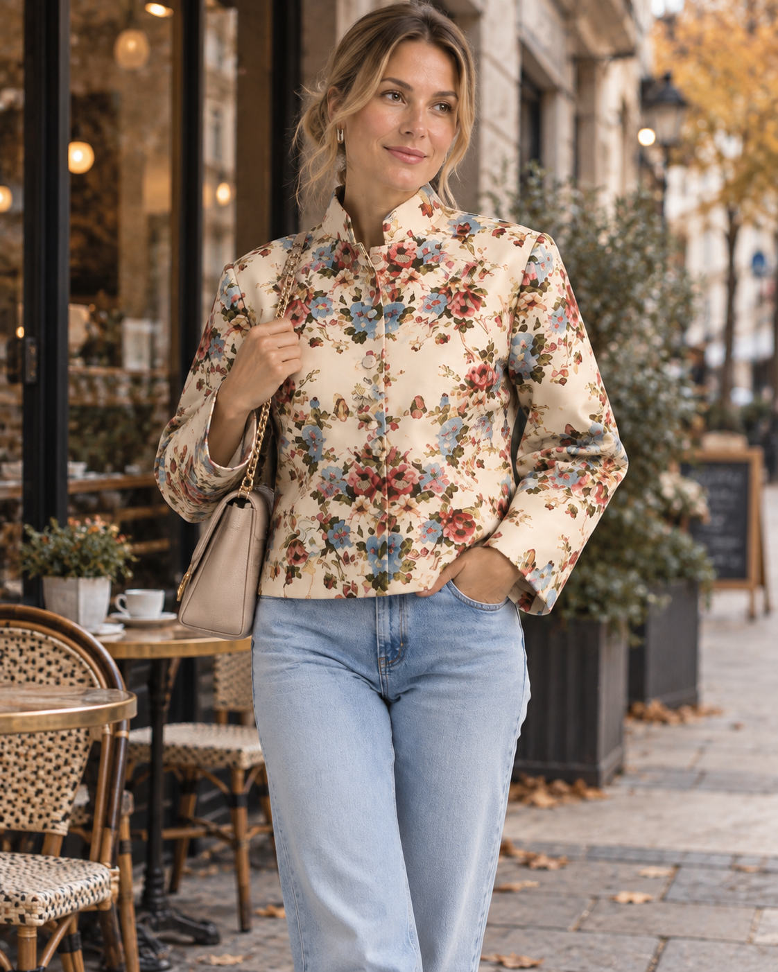 Helena | Chaqueta Floral con Cuello Alto