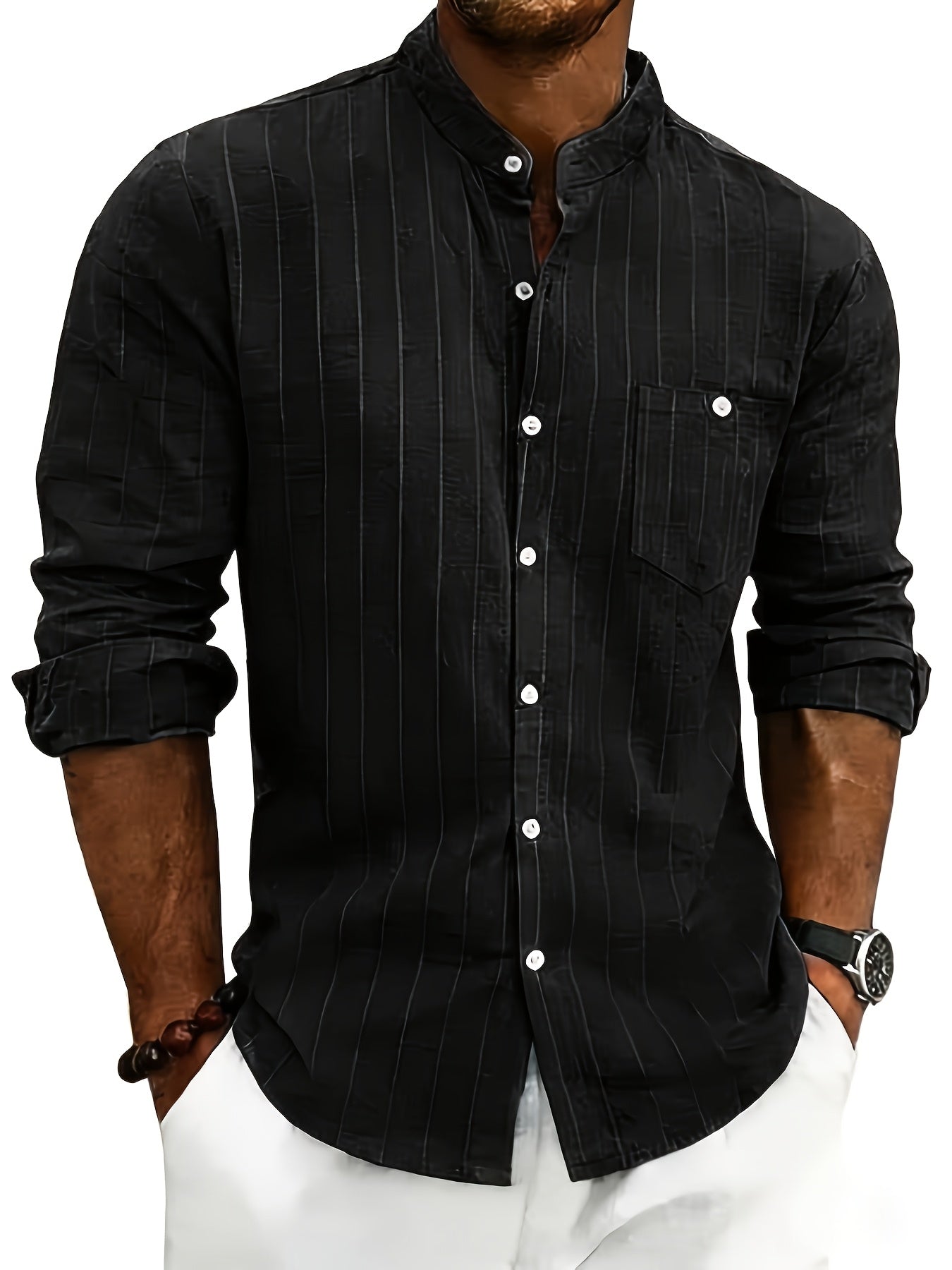 Leslie | Camisa De Rayas Con Cuello Mao