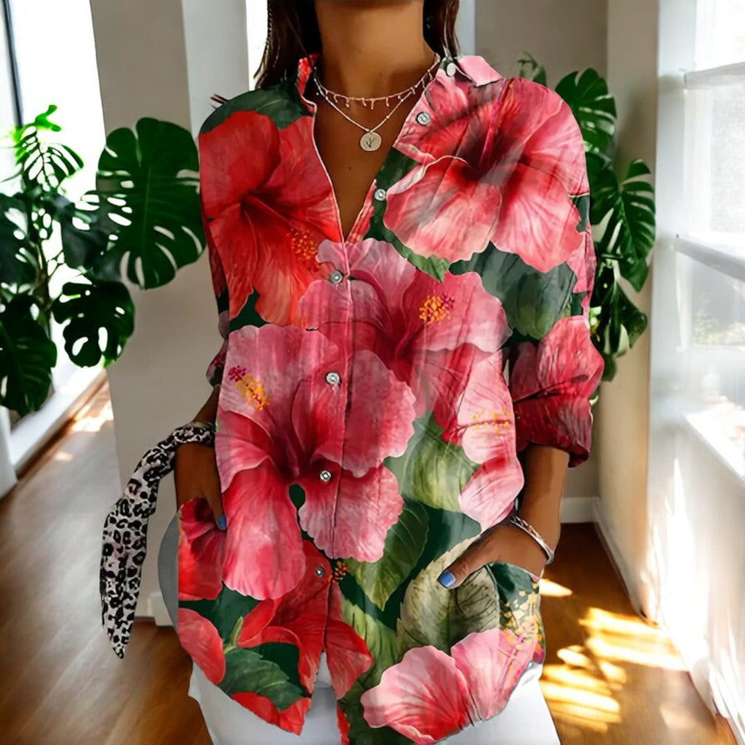 Elira | Camisa Floral Manga Larga Abotonada