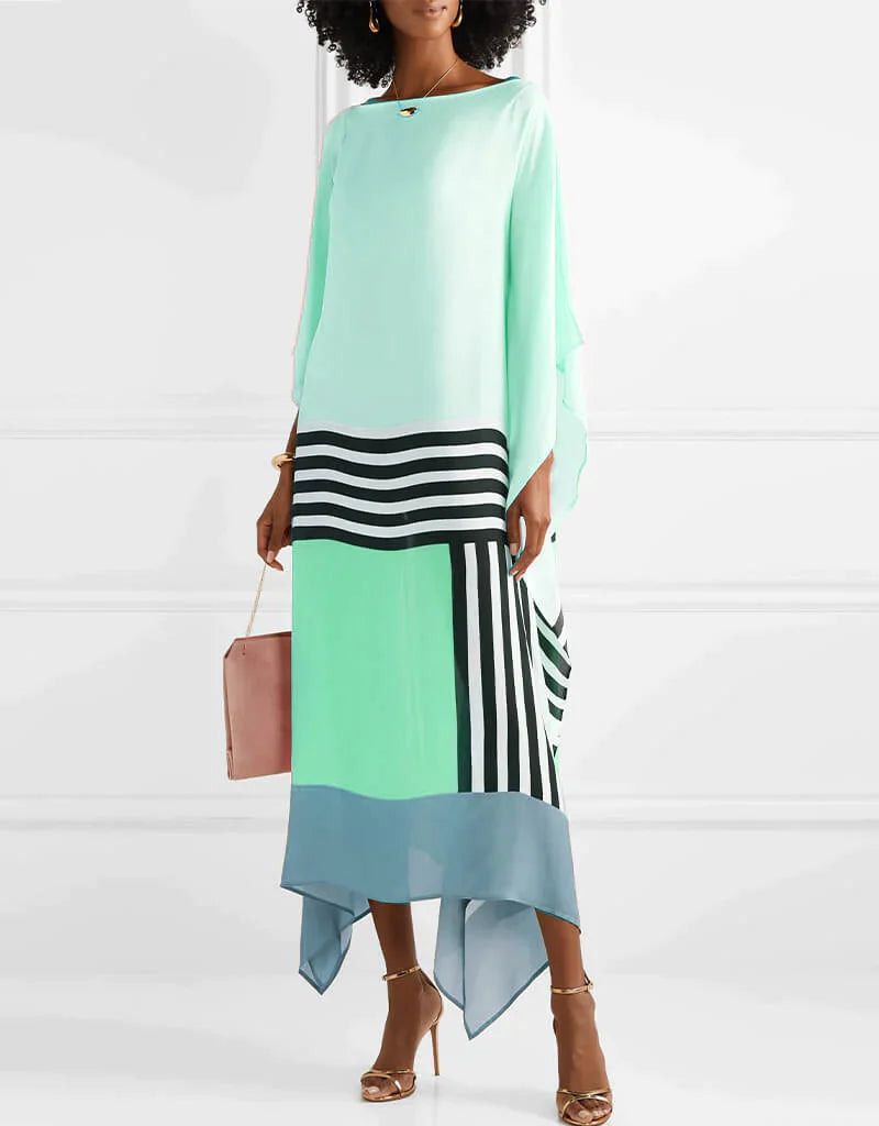 Shraddha | Vestido Maxi Caftán Con Estampado de Rayas Patchwork