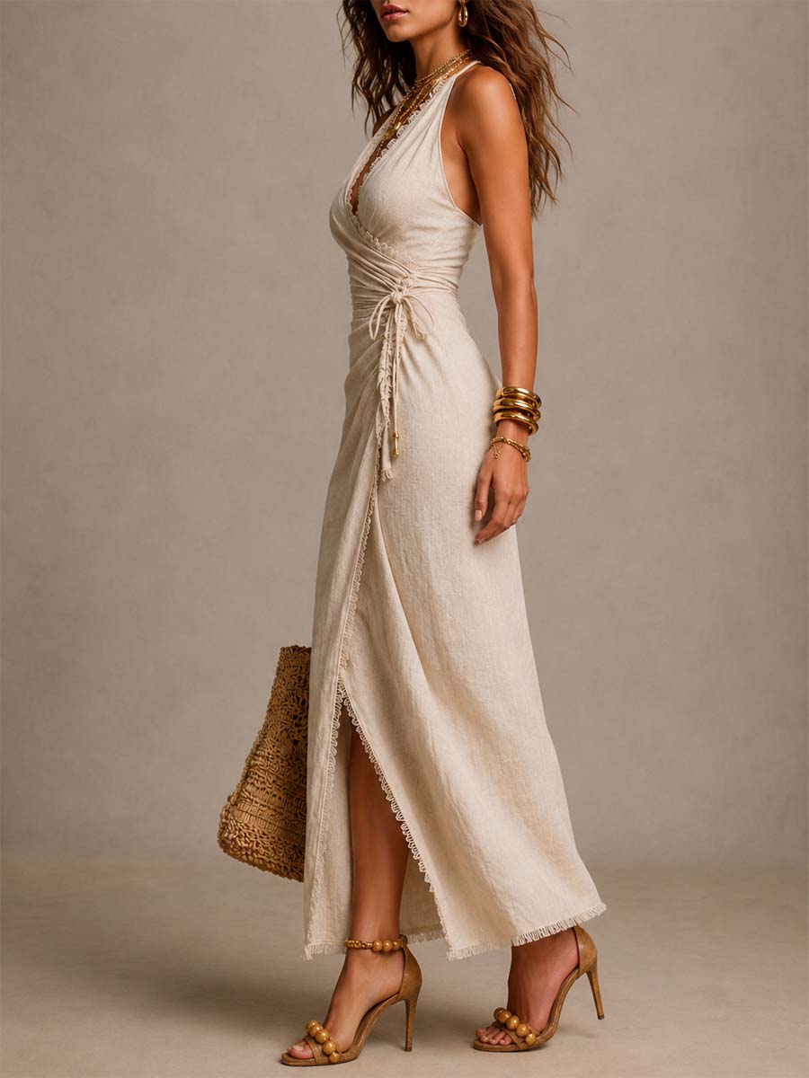 Szarlota | Vestido MIDI Sin Mangas Con Escote en V Cruzado