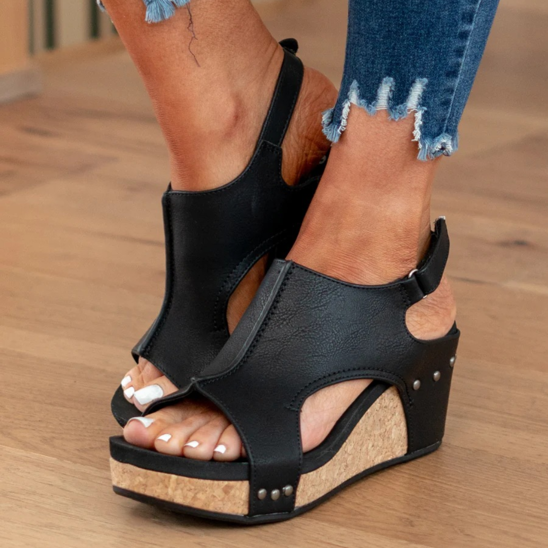 Makrina - Sandalias de Cuña Con Puntera Abierta y Tiras Traseras