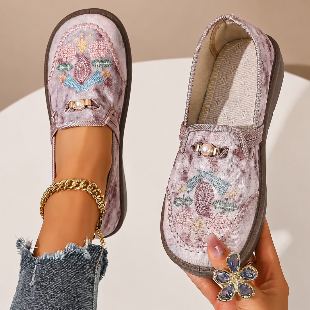 Adeyla | Mocasines Sin Cordones Con Estampado Floral y Suela Elevada