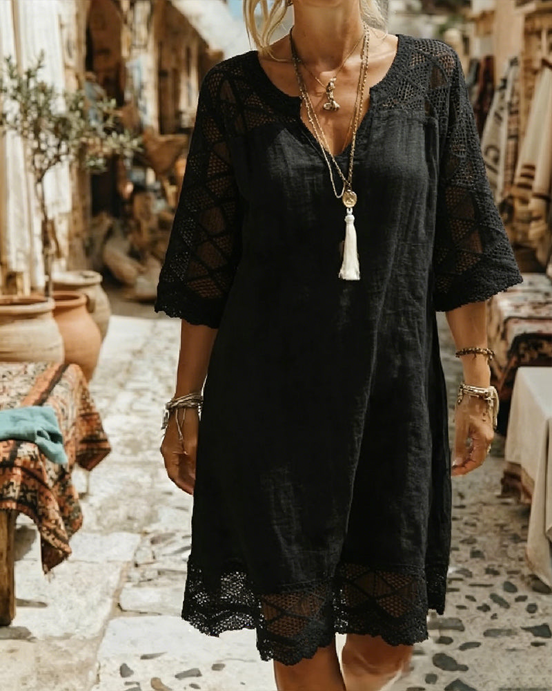 Kilina | Vestido Midi con Escote en V y Encaje