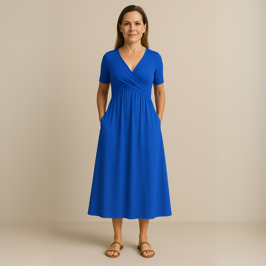 Bridgett | Vestido Midi Con Manga Corta y Corte Cruzado en la Parte Delantera