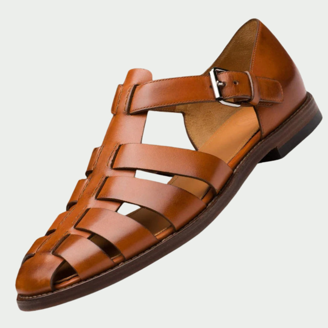 Romano - Sandalias de Cuero con Tiras y Puntera Cerrada con Hebilla Ajustable