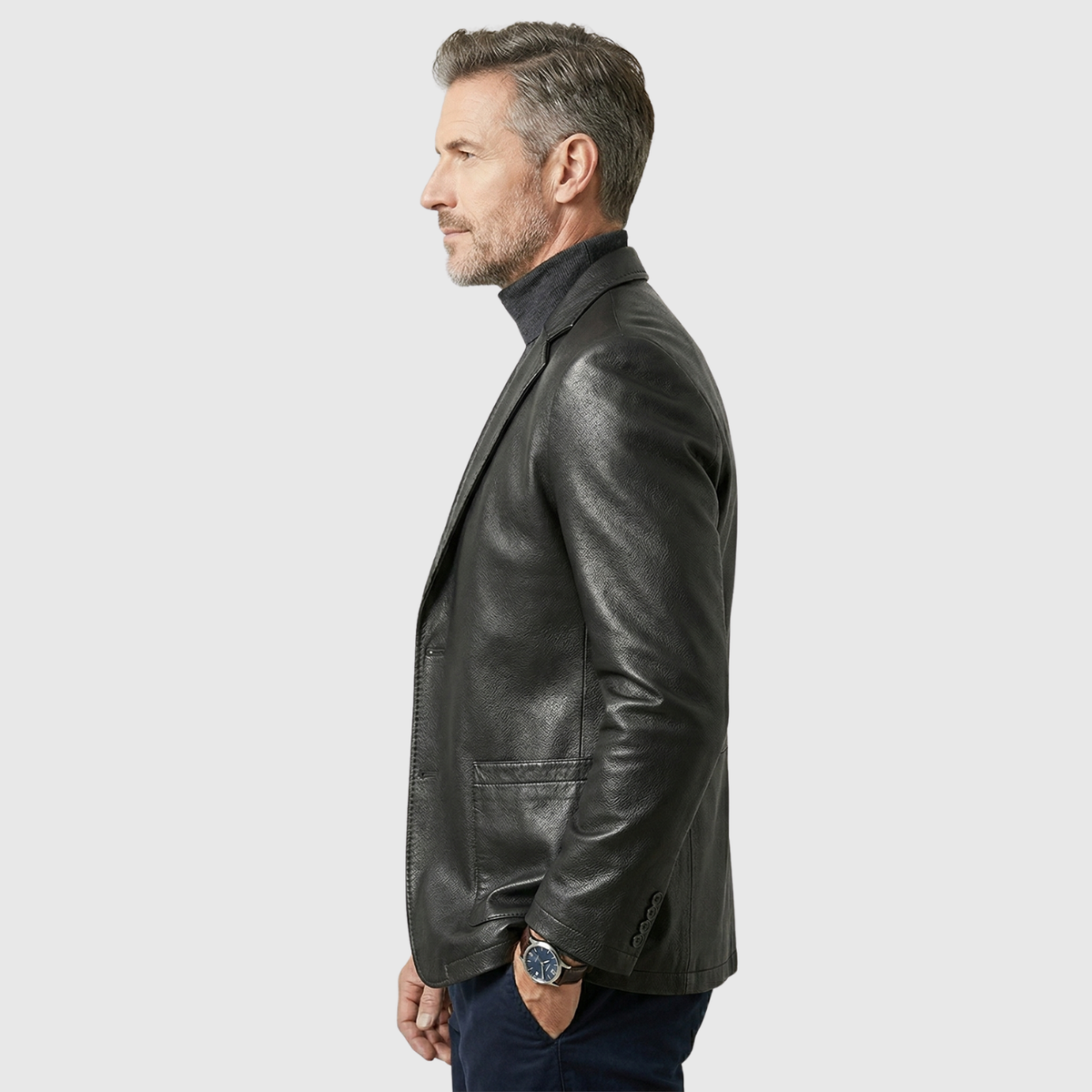 Emil | Chaqueta de Cuero Estilo Blazer con Botones
