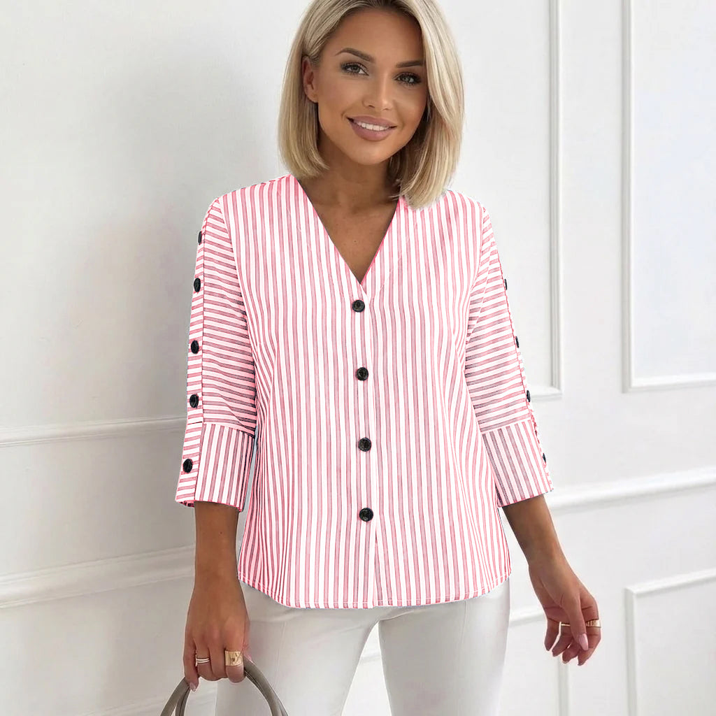 Eleesa | Blusa Con Cuello en V Y Botones en Las Mangas
