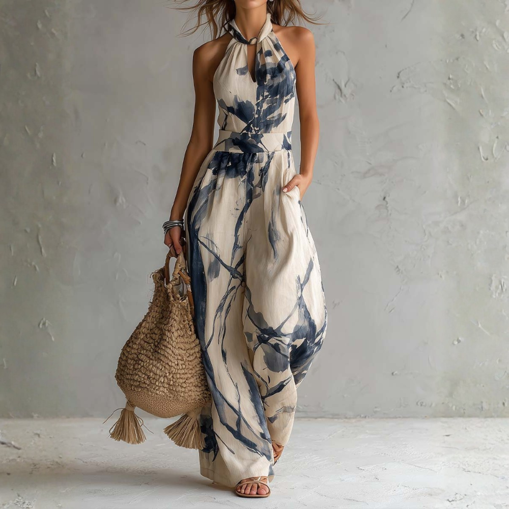 Symia | Mono Estampado De Corte Ancho Con Cuello Halter
