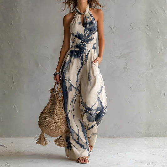 Symia | Mono Estampado De Corte Ancho Con Cuello Halter