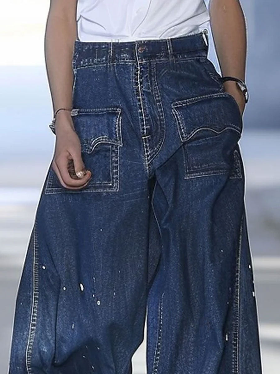 Azize | Pantalones Vaqueros De Pierna Ancha en Azul Oscuro