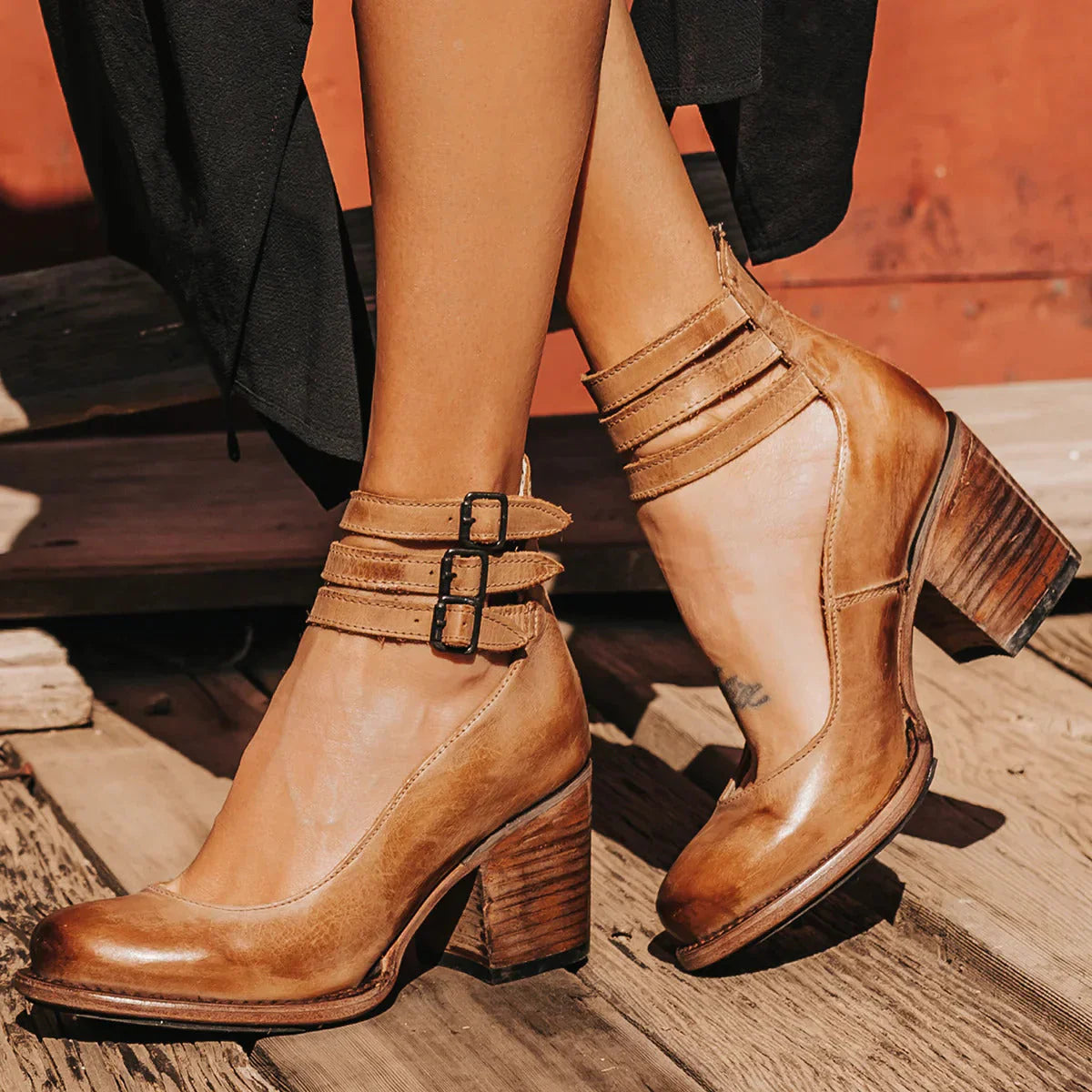 Steffie - Zapatos de Salón Con Tacón Grueso y Tiras