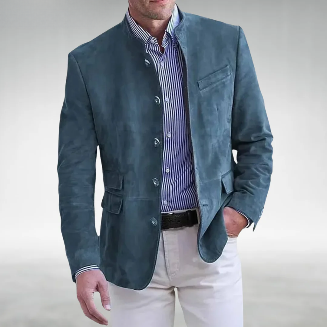Emmanuel - Chaqueta Con Cuello Alto y Botones en la Parte Delantera Estilo Ante