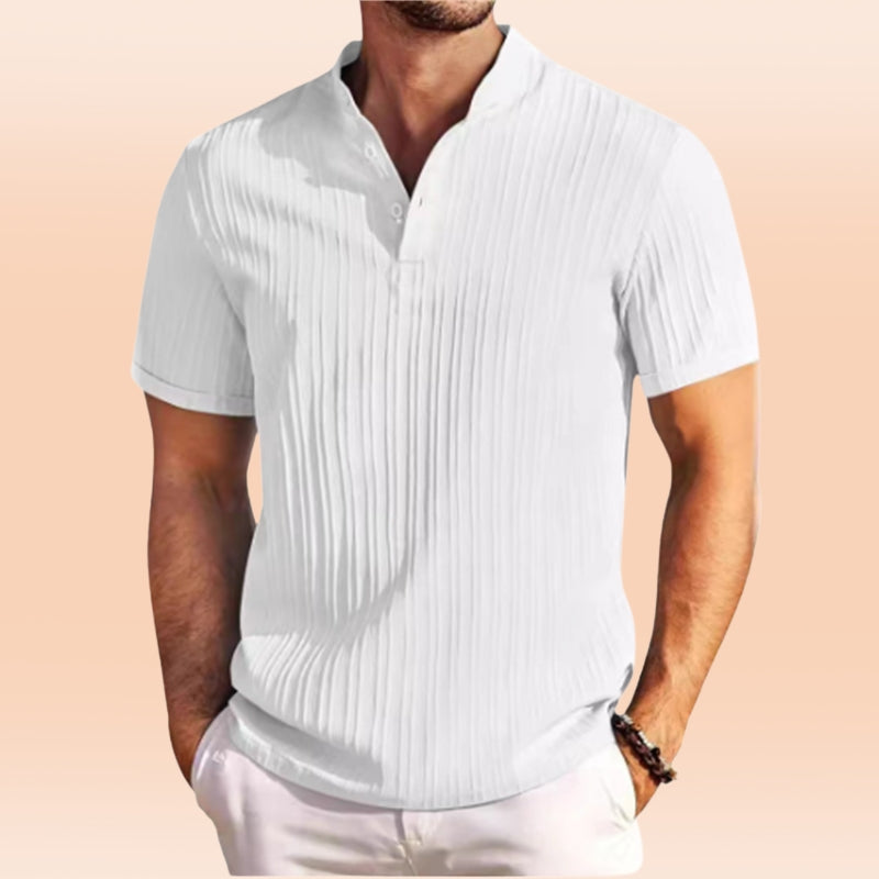Estevez | Camisa De Manga Corta Con Cuello Alto Y Tejido Acanalado