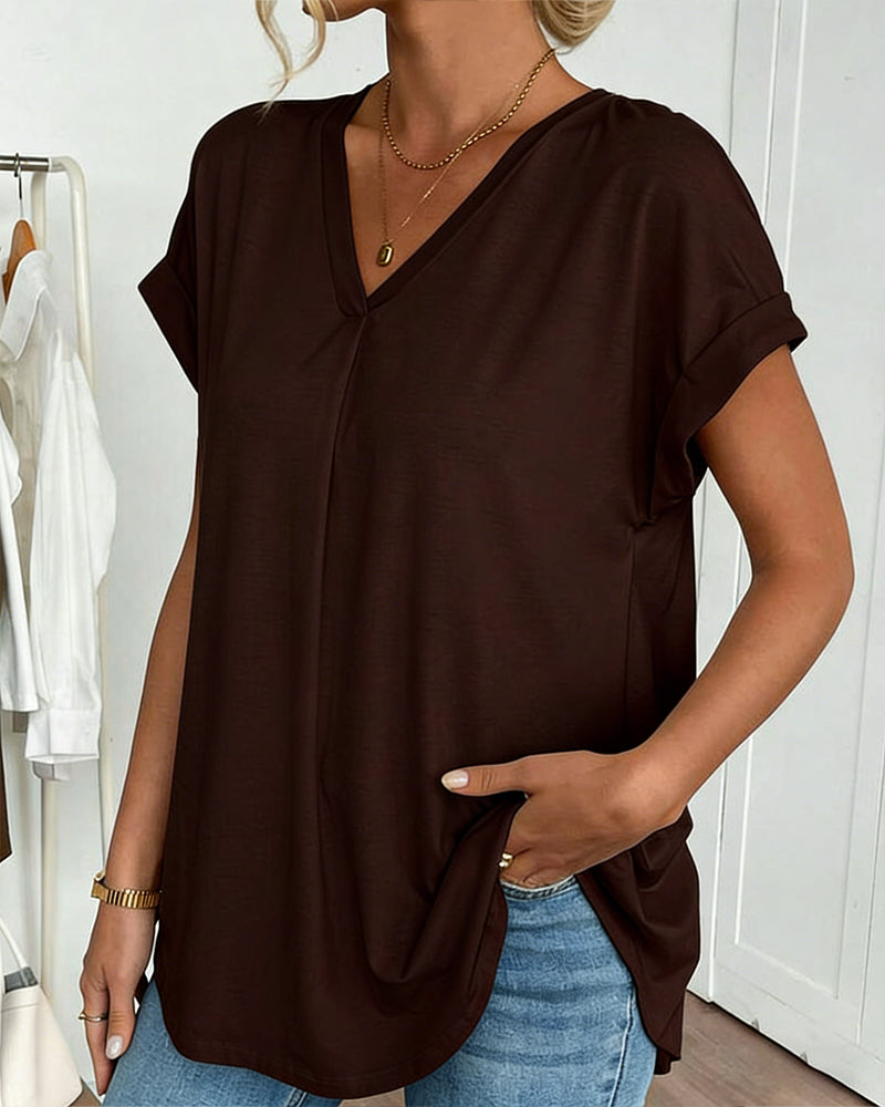 Liyanna - Blusa de Manga Corta Con Pliegues en la Espalda