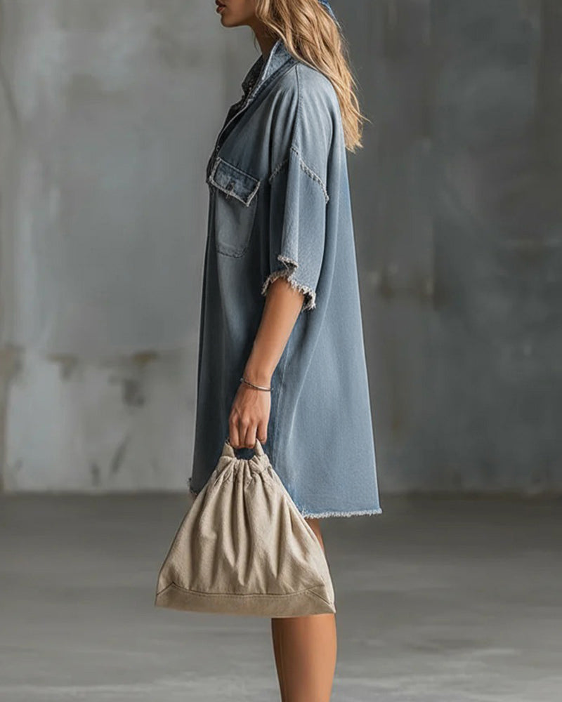 Sinitta | Vestido Mini Oversize Estilo Denim Con Cuello