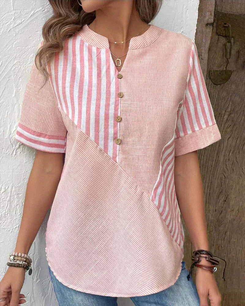 Monroe | Blusa de Rayas con Mangas Cortas y Botones