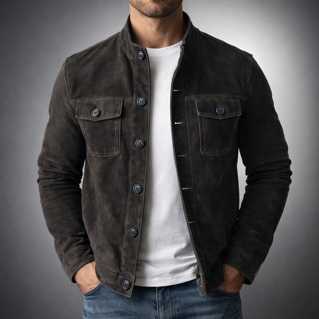 Pranas | Chaqueta de Botones con Efecto ante en color Oliva