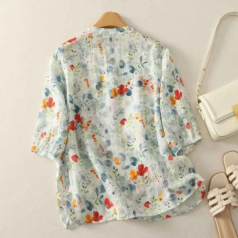 Rusina - Blusa Con Estampado Floral Cuello en V y Botones