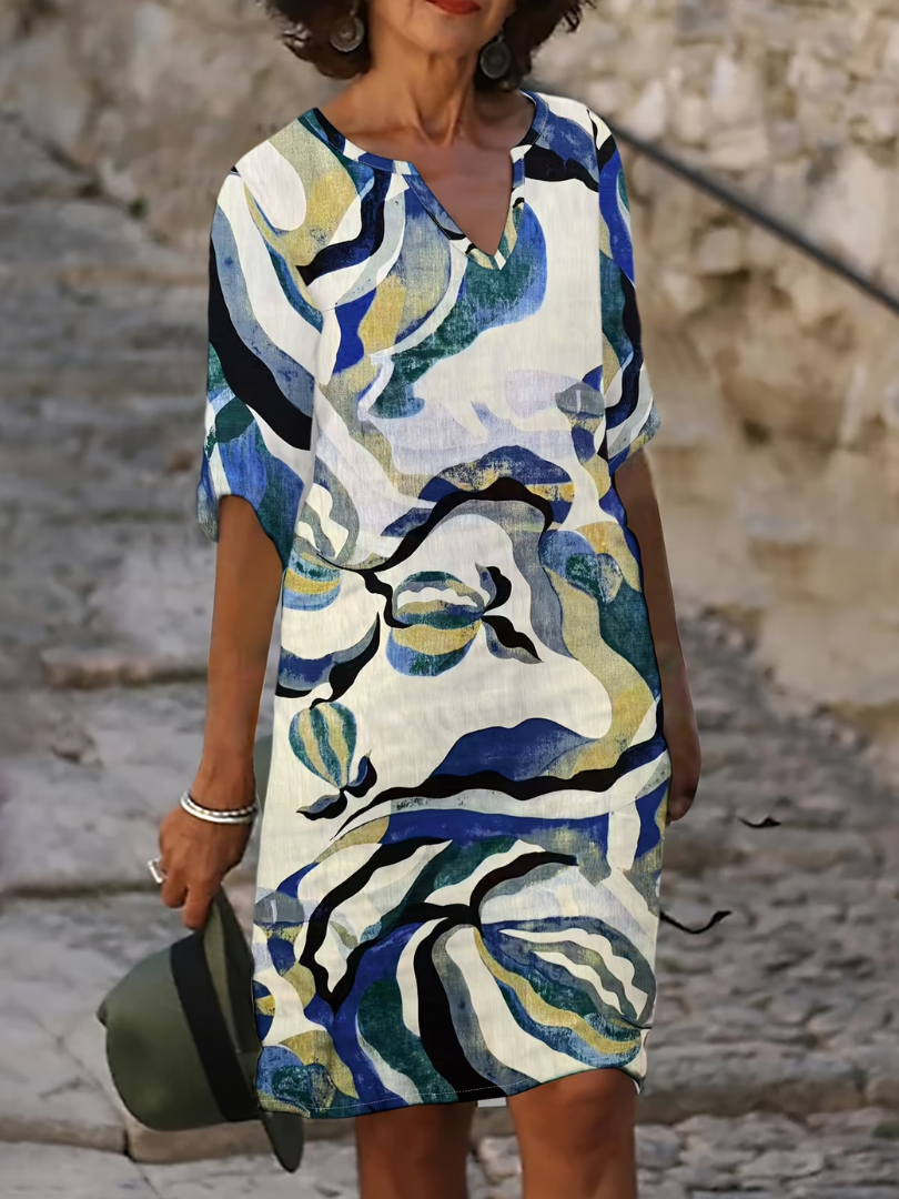 Evgeniya | Vestido Estampado Abstracto Con Cuello en V