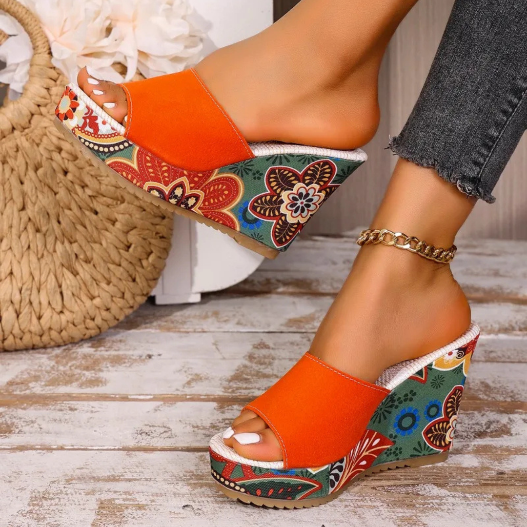 Laerke - Sandalias de Cuña Con Estampado Floral