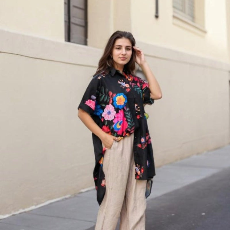 Rossella | Blusa Larga De Manga Corta Con Estampado Floral