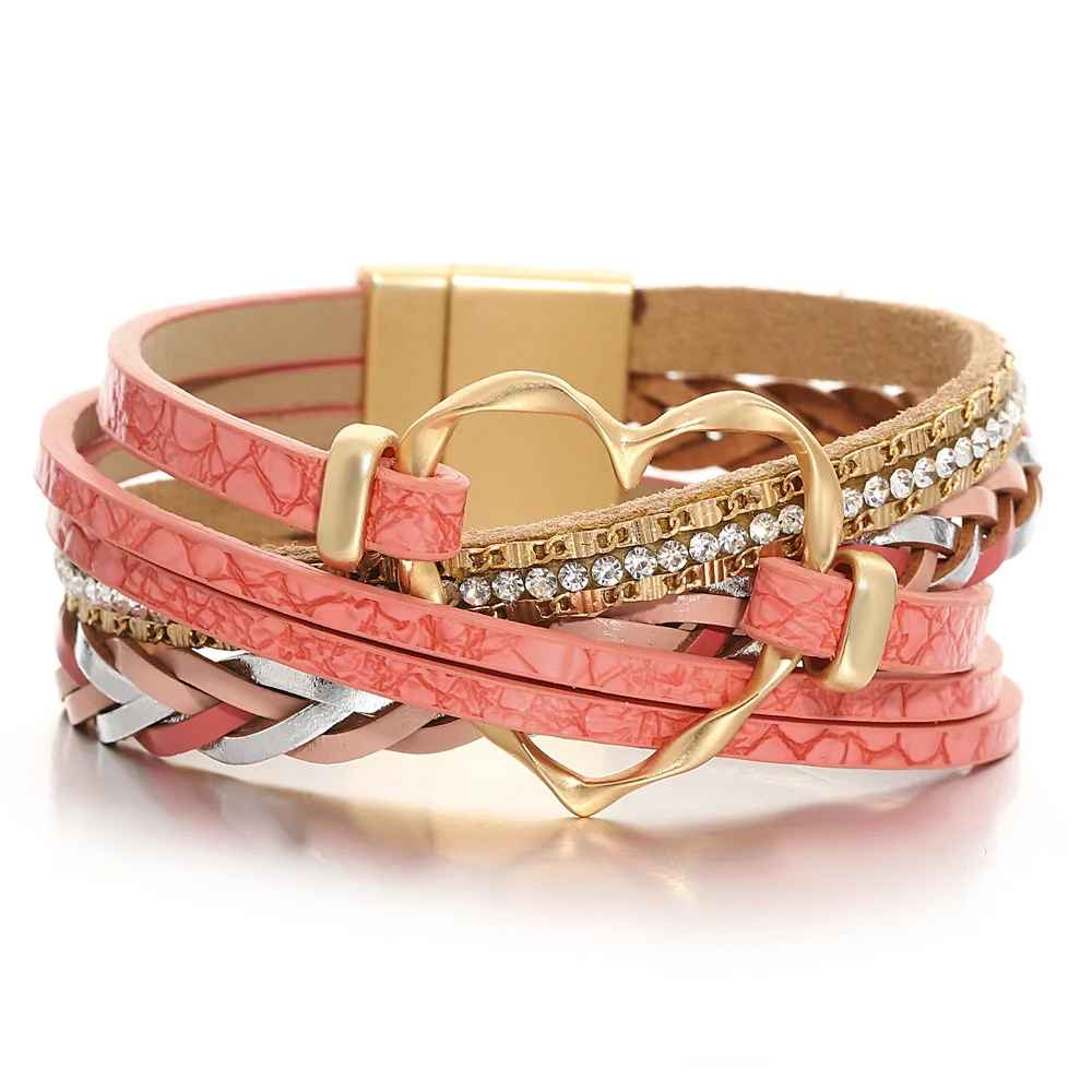 Reyn | Pulsera De Cuero en Capas Con Colgante De Corazón
