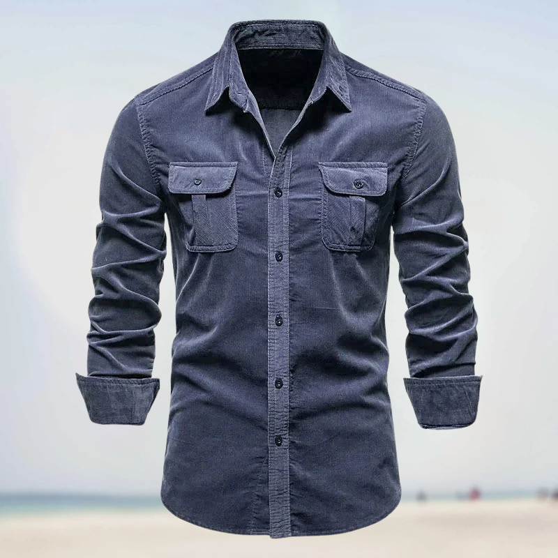Folko - Camisa de Manga Larga Abotonada de Pana