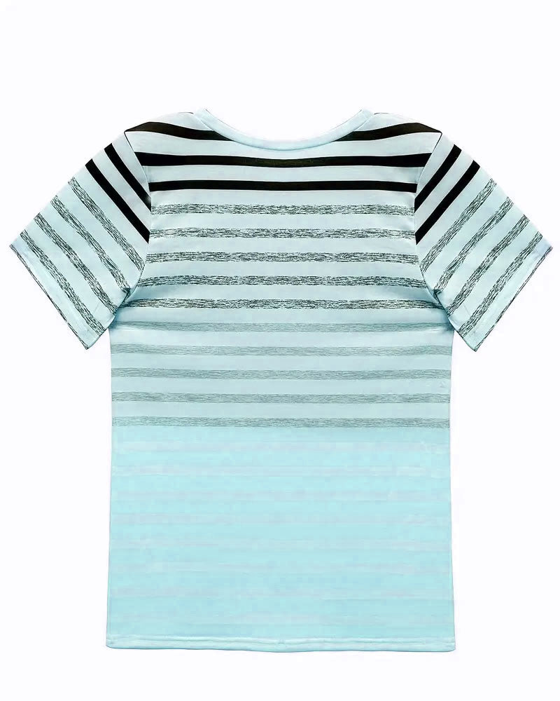 Kellie | Camiseta de Manga Corta Con Cuello Redondo a Rayas