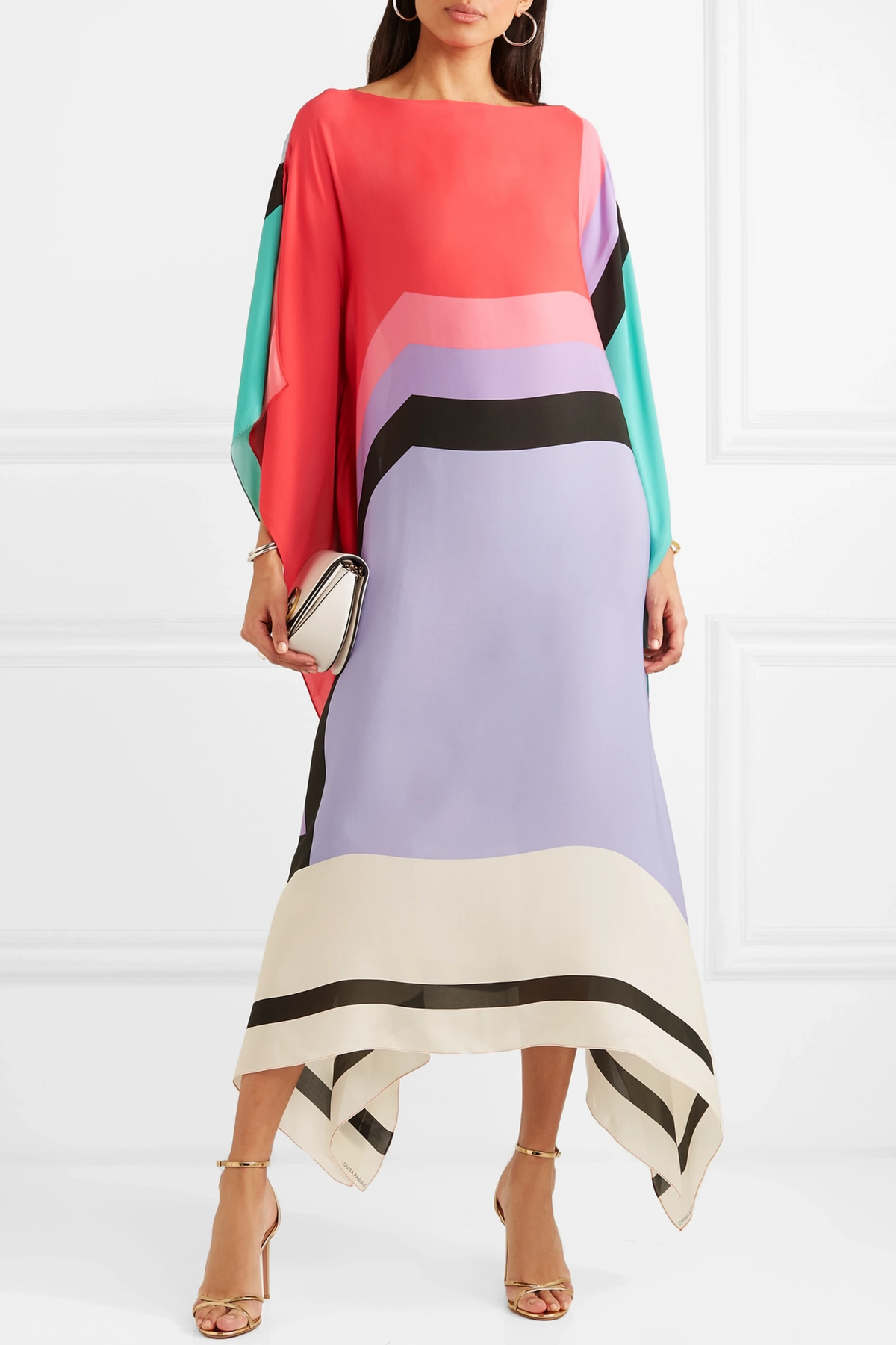 Shraddha | Vestido Maxi Caftán Con Estampado de Rayas Patchwork
