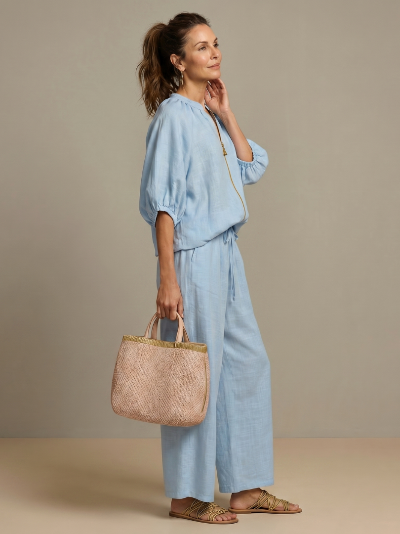 Sharina | Conjunto Blusa Cremallera Pantalón Ancho