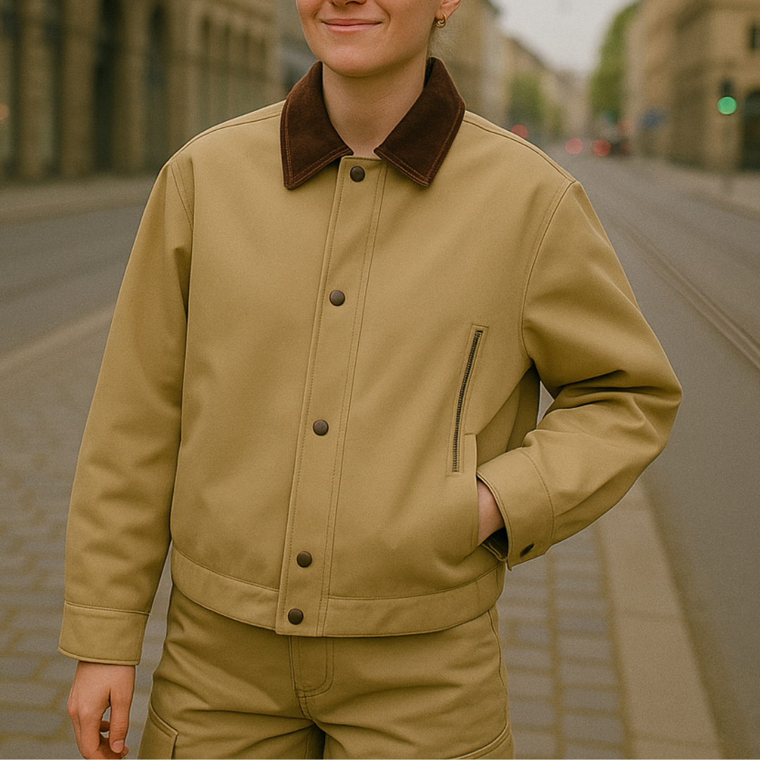 Jacke im retro | Chaqueta retro con cuello de cuero