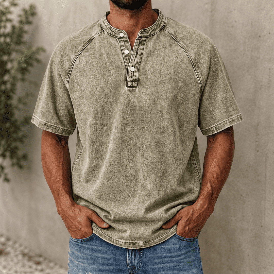 Zerric | Camisa Henley De Manga Corta Lavada