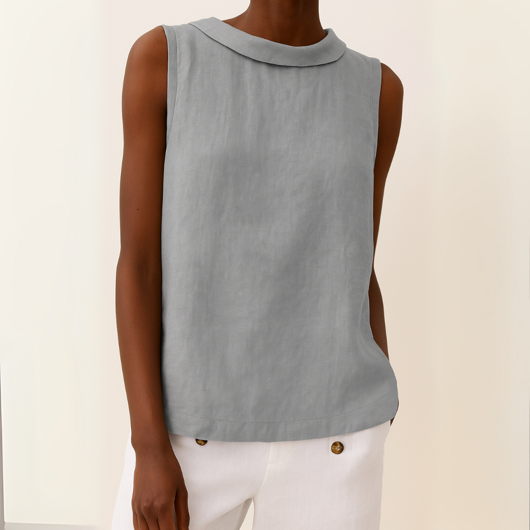 Anya | Blusa Sin Mangas De Cuello Redondo en Azul Claro