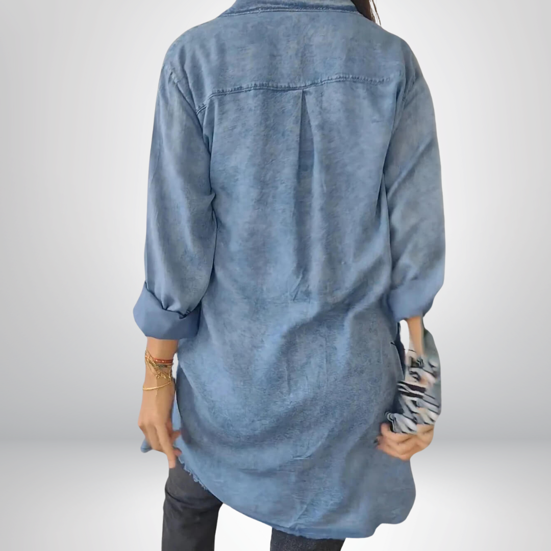 Krystyna | Chaqueta Vaquera de Manga Larga Con Cuello y Corte Largo
