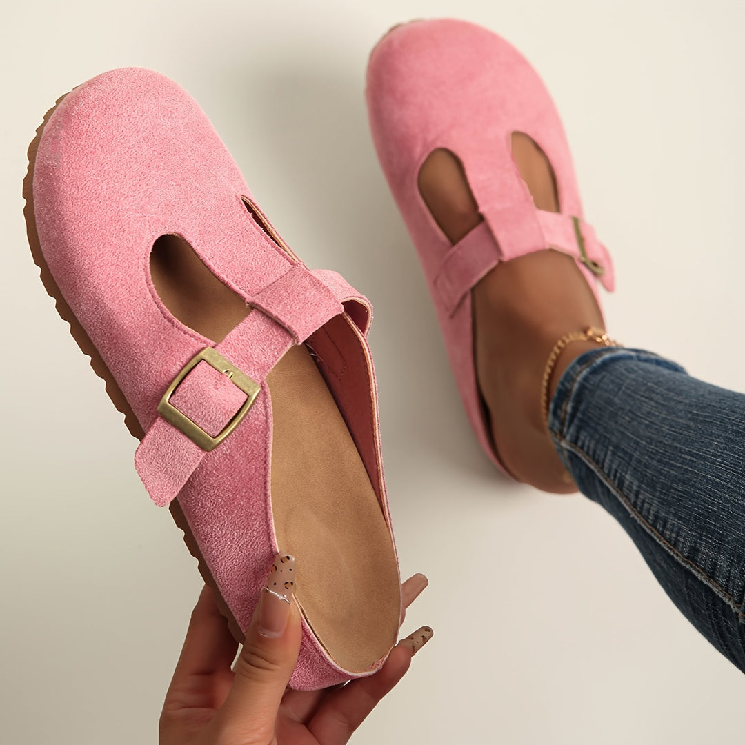 Helane | Zueco Slip On Ante Mujer Hebilla Tira