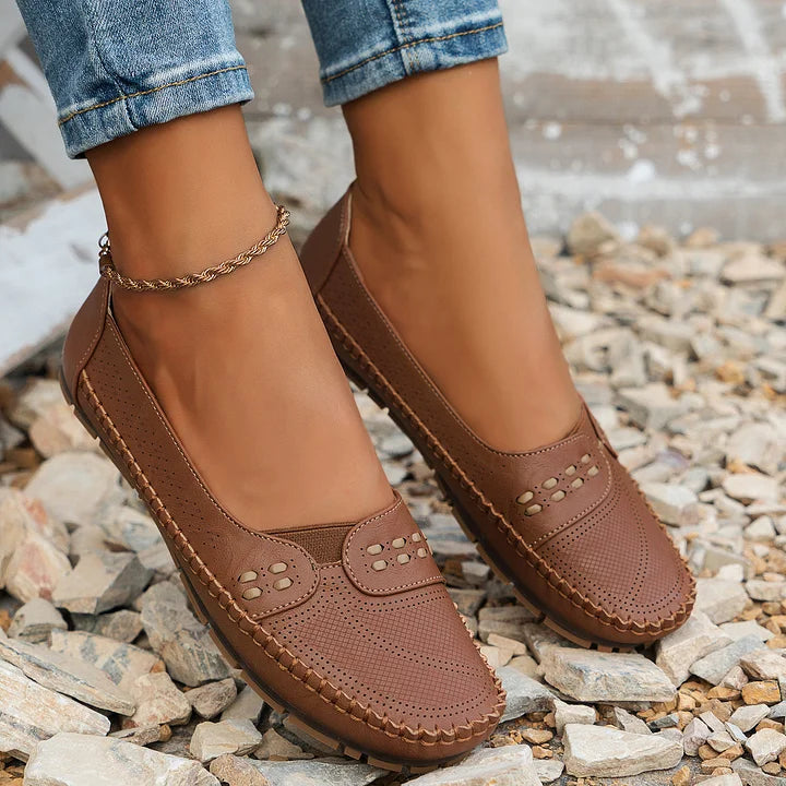 Gerdien | Mocasines Sin Cordones Perforados Para Mujer, Zapatos Planos Informales