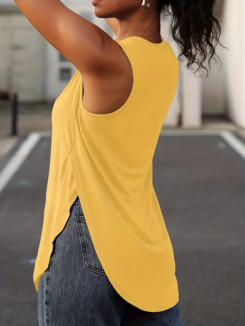 Desirae | Camiseta Sin Mangas Con Cuello Redondo Y Aberturas Laterales