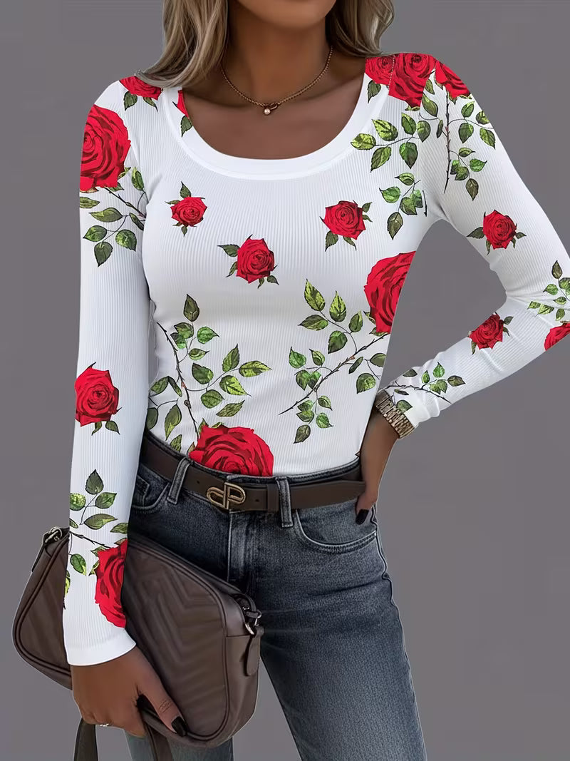Rabiye | Top De Manga Larga Con Estampado Floral Y Tejido Acanalado
