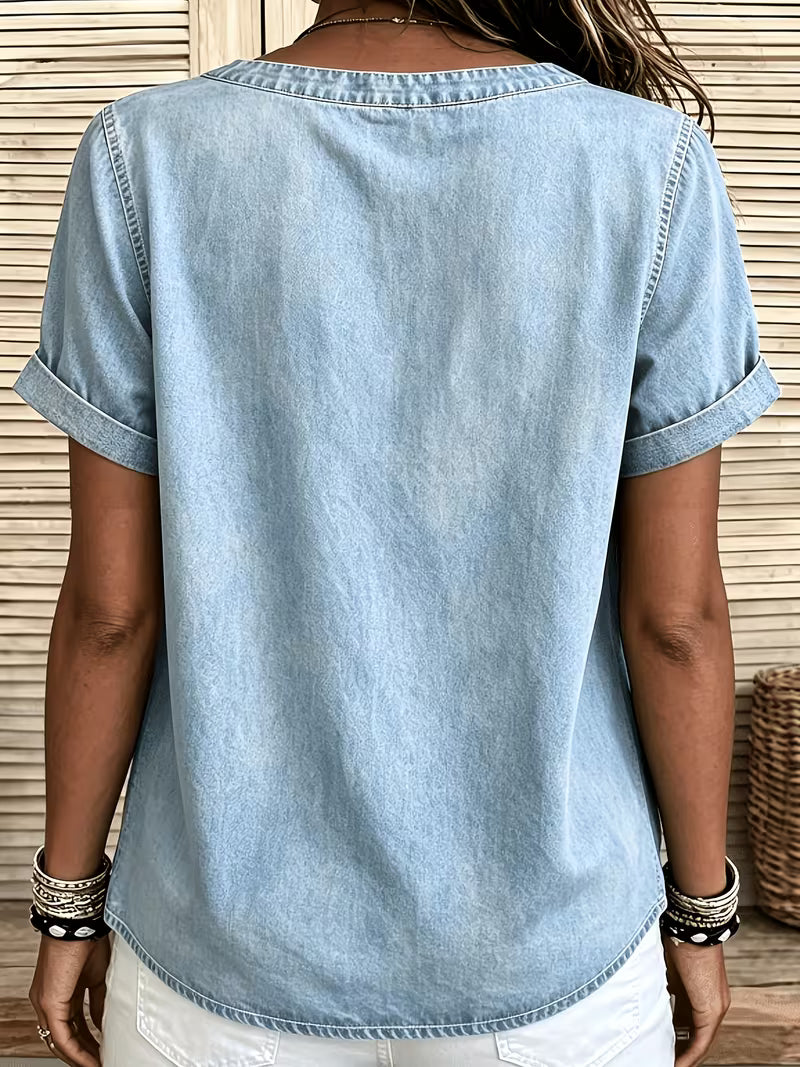 Ferina | Blusa Denim Lavado Manga Corta Botones