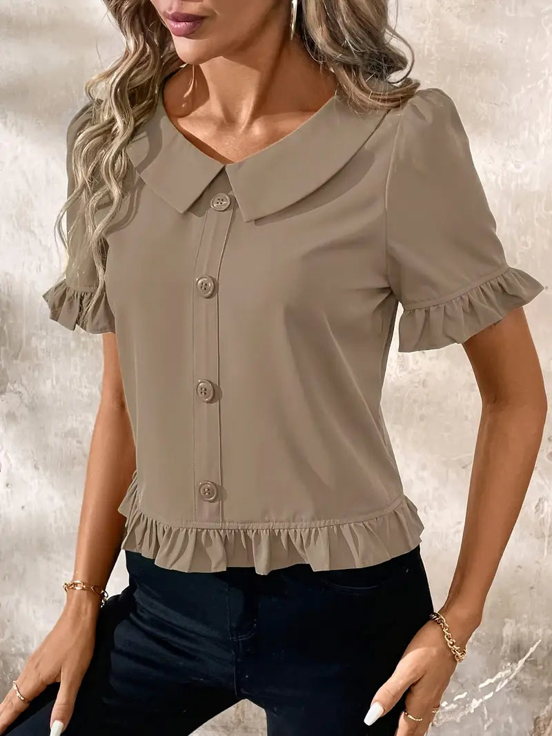 Foteini - Blusa de Manga Corta Con Cuello Peter Pan