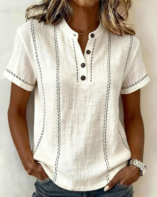 Vanessia | Blusa de Manga Corta con Cuello Abotonado