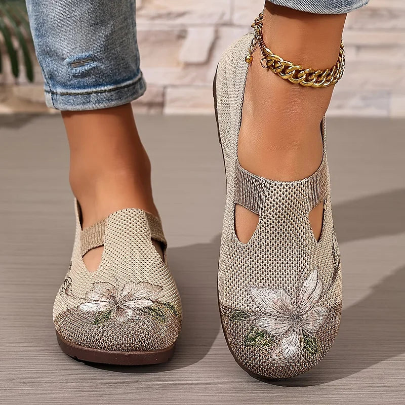 Martine | Zapatos Planos Sin Cordones de Malla Con Estampado Floral