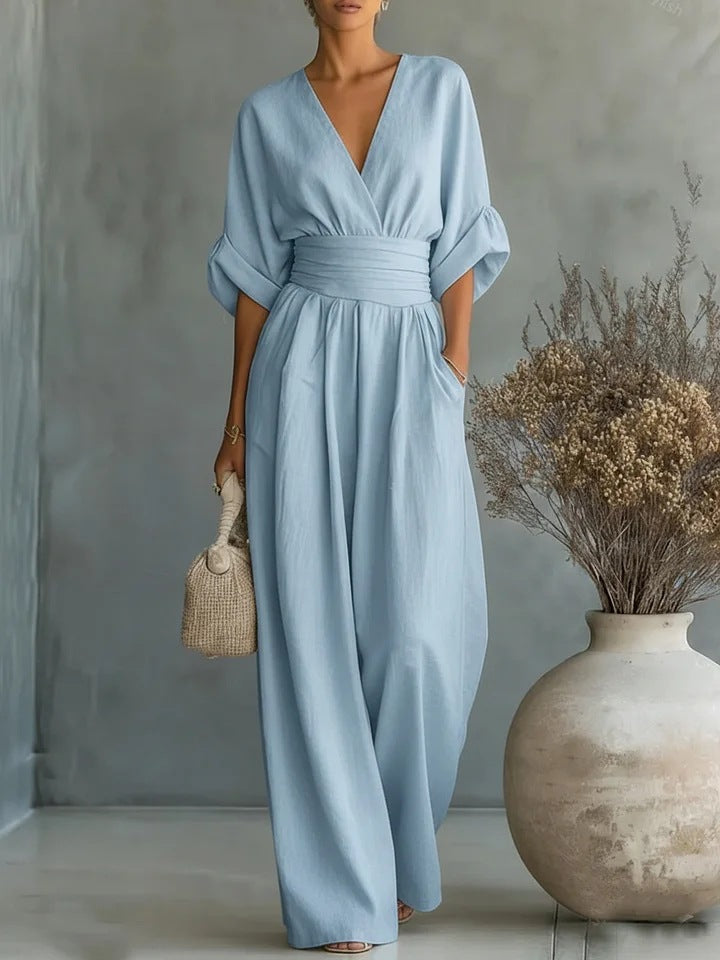 Lumamark | Mono elegante con escote en V y pierna ancha